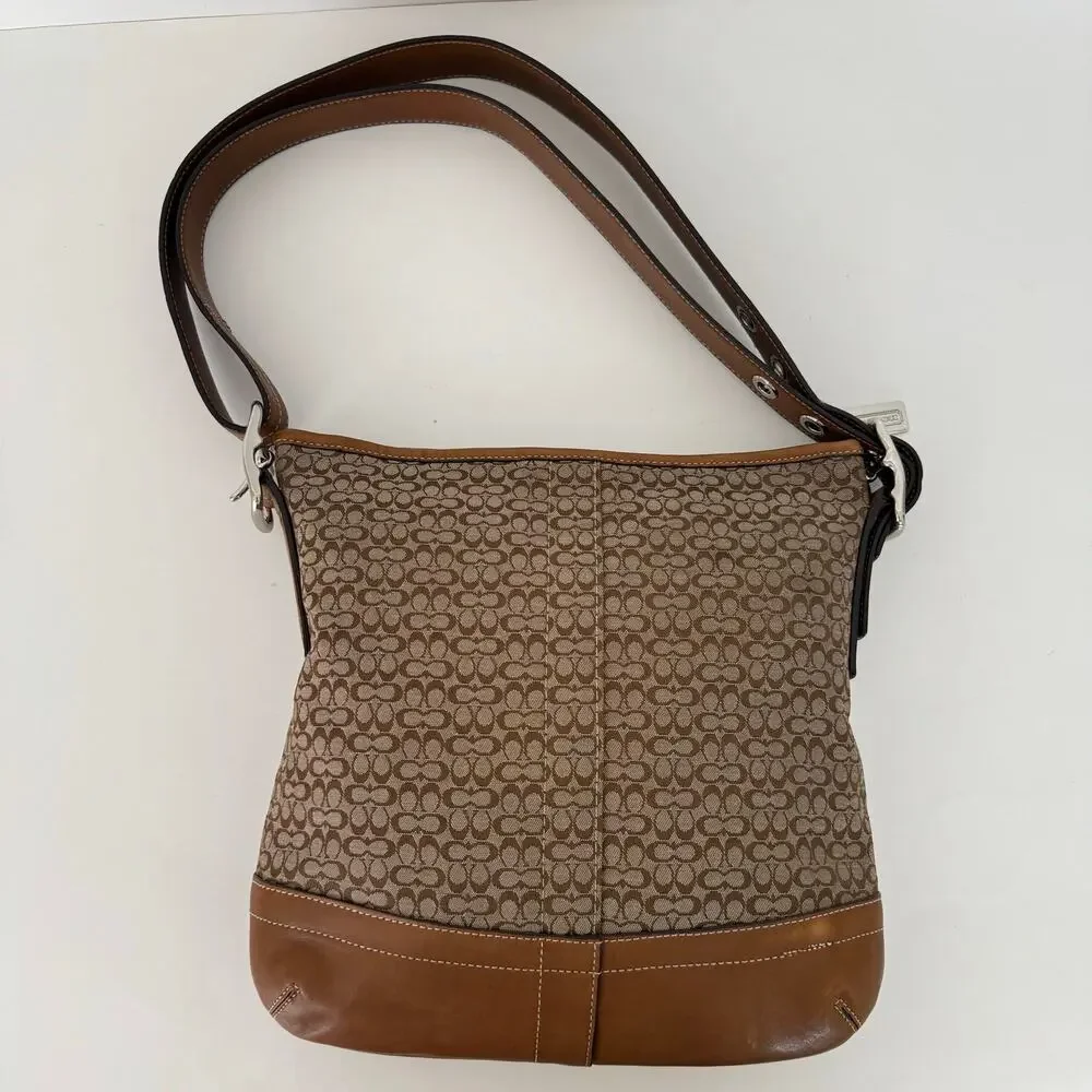 Coach Signature Canvas Crossbody Convertible Shoulder Bag Tan/Brown F10417